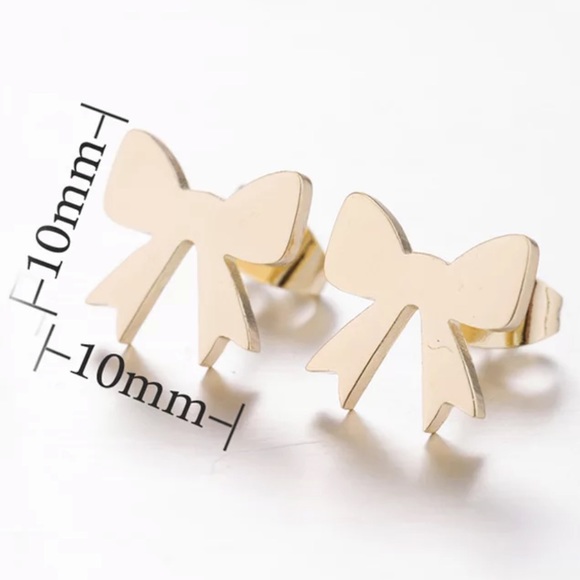 CUTE BOW SILVER Stainless Steel Stud Earrings with Gift Bag - Picture 3 of 5